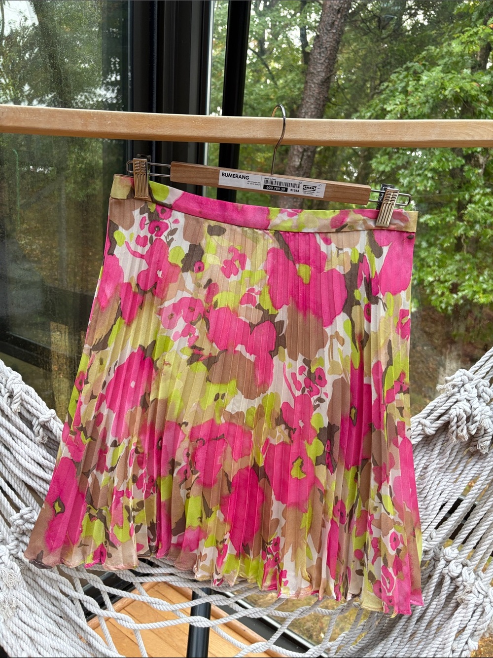 LOFT Floral Pleated Skirt in Hot Pink, Lime & Tan